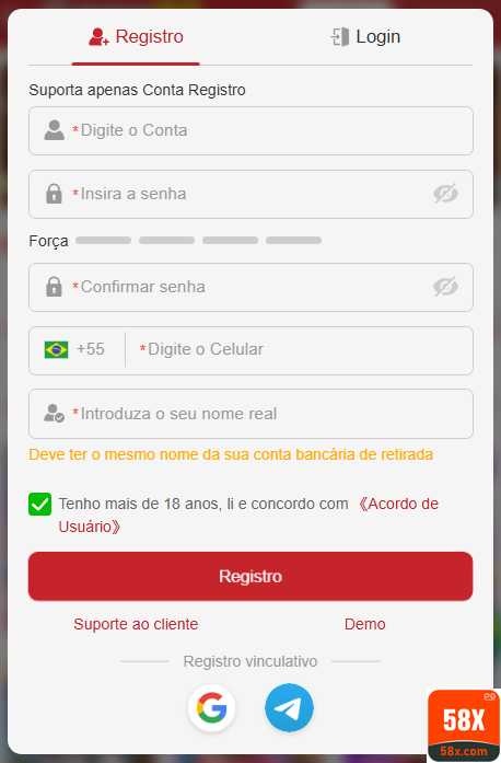 Experiência de Jogos 58x.com